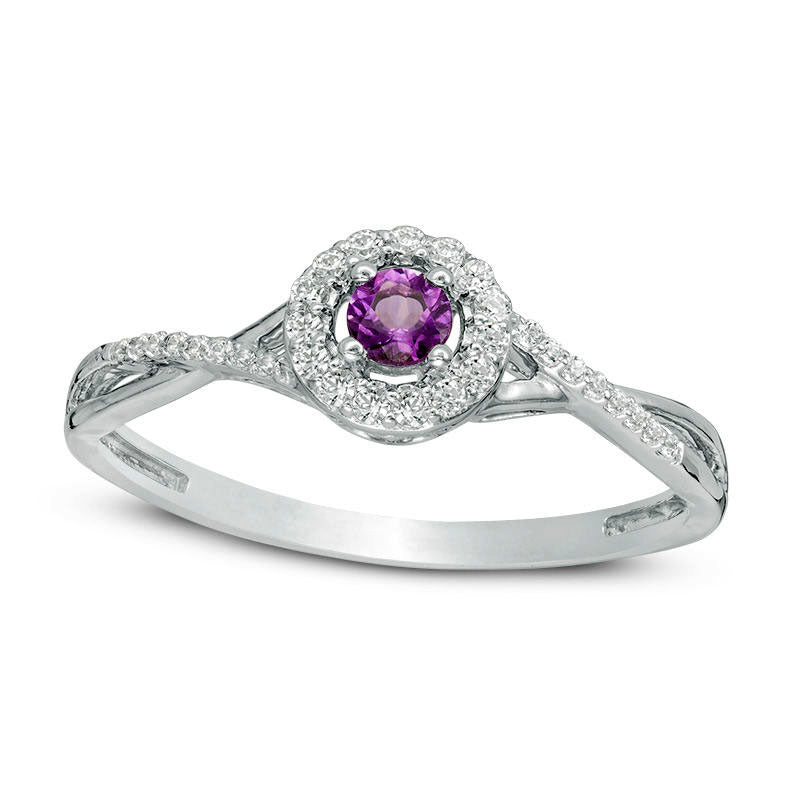 Amethyst and 0.13 CT. T.W. Natural Diamond Frame Promise Ring in Sterling Silver