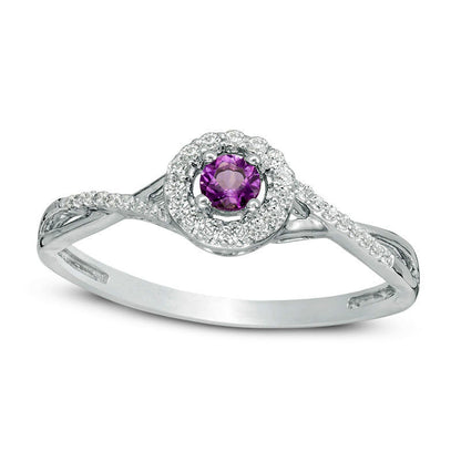 Amethyst and 0.13 CT. T.W. Natural Diamond Frame Promise Ring in Sterling Silver