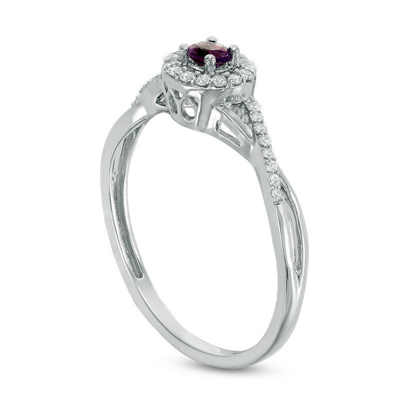 Amethyst and 0.13 CT. T.W. Natural Diamond Frame Promise Ring in Sterling Silver