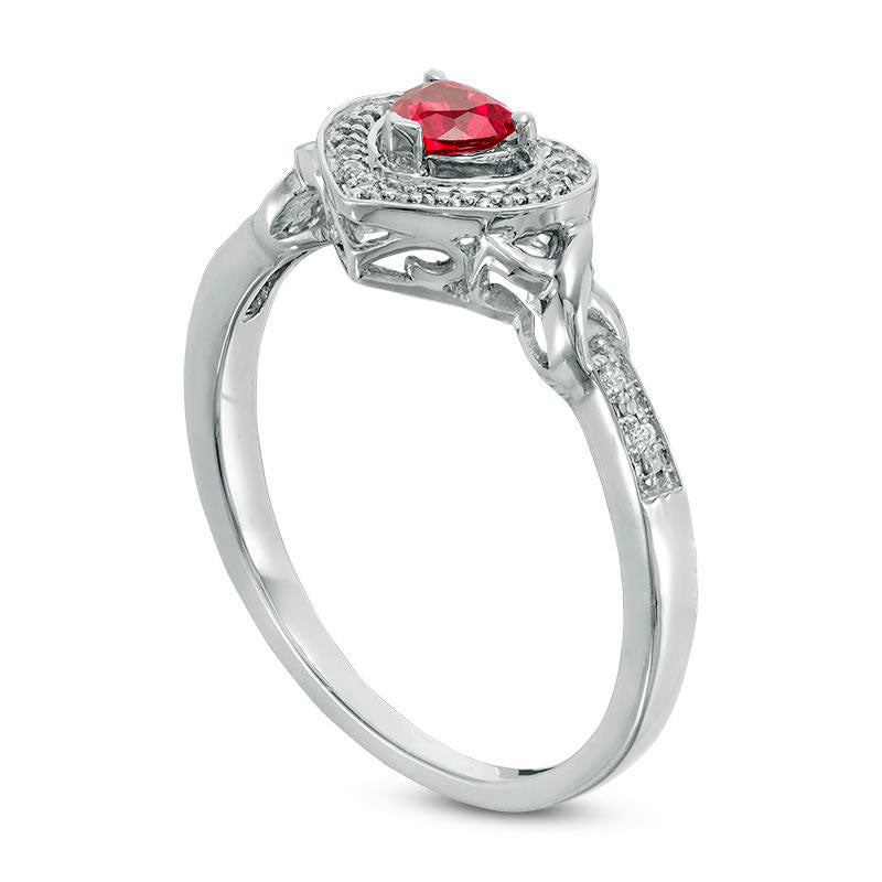 4.0mm Lab-Created Ruby and 0.05 CT. T.W. Diamond Heart Frame Promise Ring in Sterling Silver