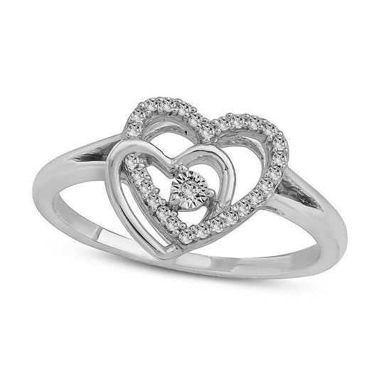 0.10 CT. T.W. Natural Diamond Interlocking Hearts Ring in Sterling Silver