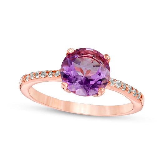8.0mm Amethyst and White Topaz Ring in Sterling Silver with Solid 14K Rose Gold Plate