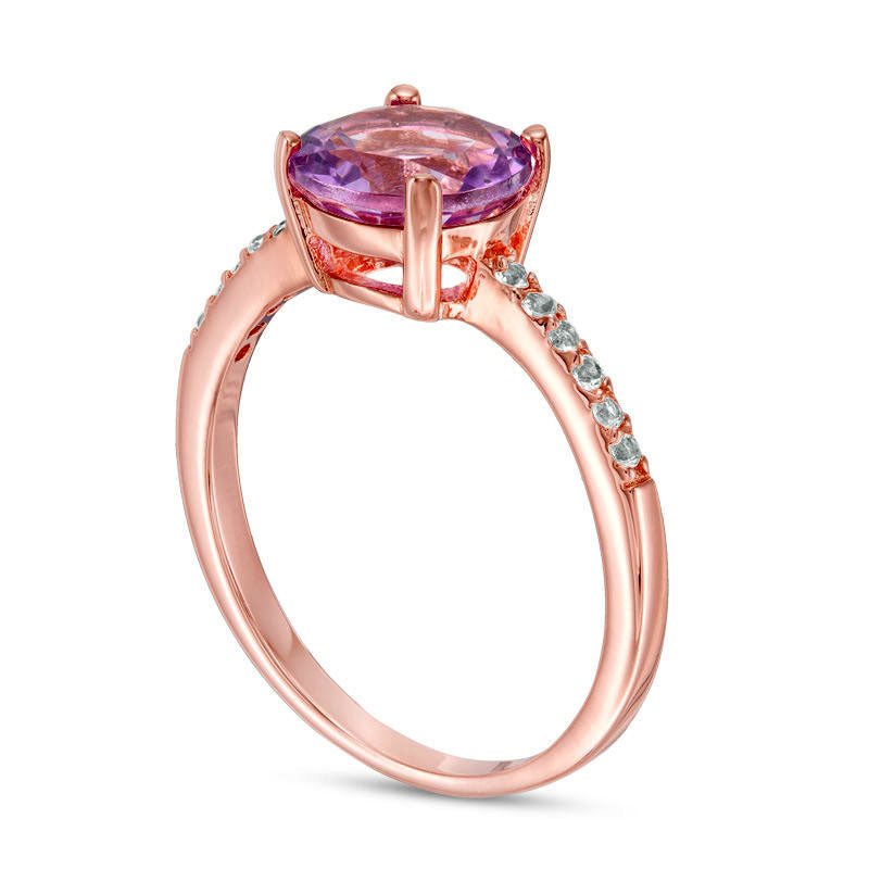 8.0mm Amethyst and White Topaz Ring in Sterling Silver with Solid 14K Rose Gold Plate