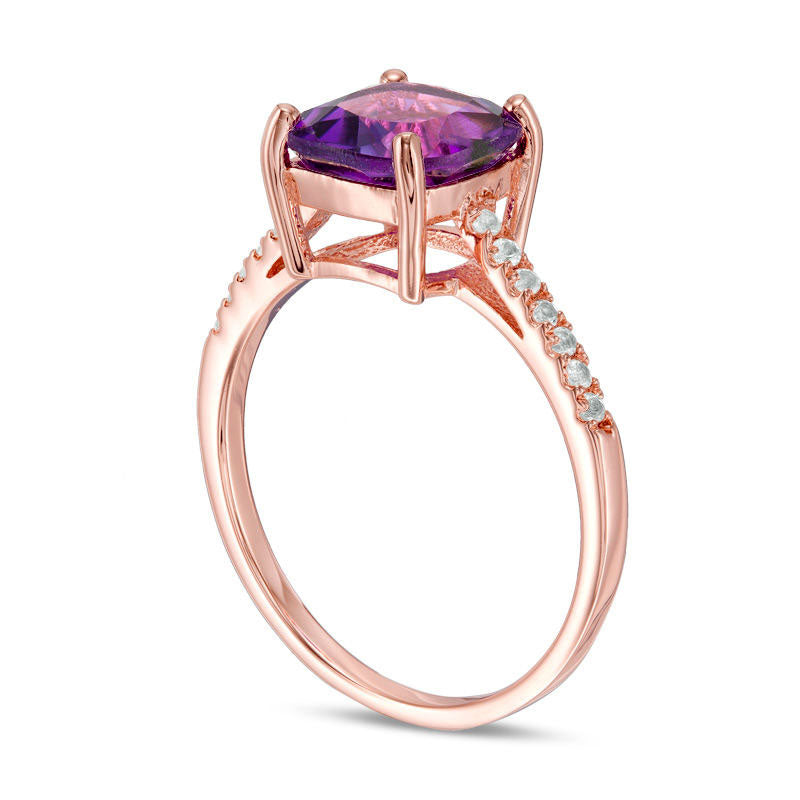8.0mm Cushion-Cut Amethyst and White Topaz Ring in Sterling Silver with Solid 14K Rose Gold Plate