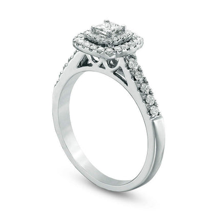 0.50 CT. T.W. Princess-Cut Natural Diamond Double Frame Engagement Ring in Solid 14K White Gold