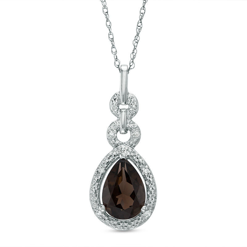 Pear-Shaped Smoky Quartz and Natural Diamond Accent Frame Triple Drop Pendant in 10K White Gold