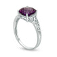 8.0mm Cushion-Cut Amethyst and Natural Diamond Accent Bypass Scroll Shank Ring in Solid 10K White Gold