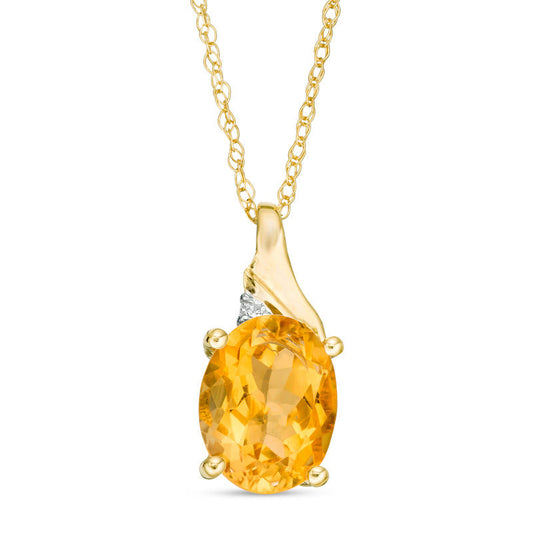 Oval Citrine and Natural Diamond Accent Swirl Top Pendant in 10K Yellow Gold