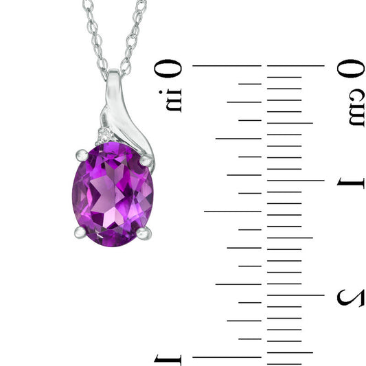 Oval Amethyst and Natural Diamond Accent Swirl Top Pendant in 10K White Gold