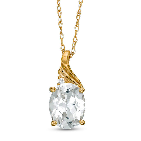 Oval Lab-Created White Sapphire and Diamond Accent Swirl Top Pendant in 10K Yellow Gold