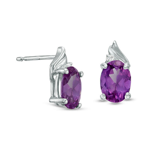Oval Lab-Created Alexandrite and Diamond Accent Swirl Top Drop Earrings in 10K White Gold