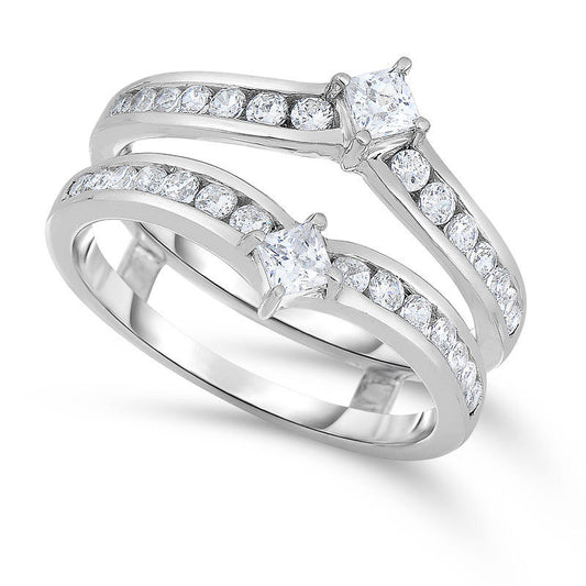 0.75 CT. T.W. Princess-Cut and Round Natural Clarity Enhanced Diamond Chevron Solitaire Enhancer in Solid 14K White Gold