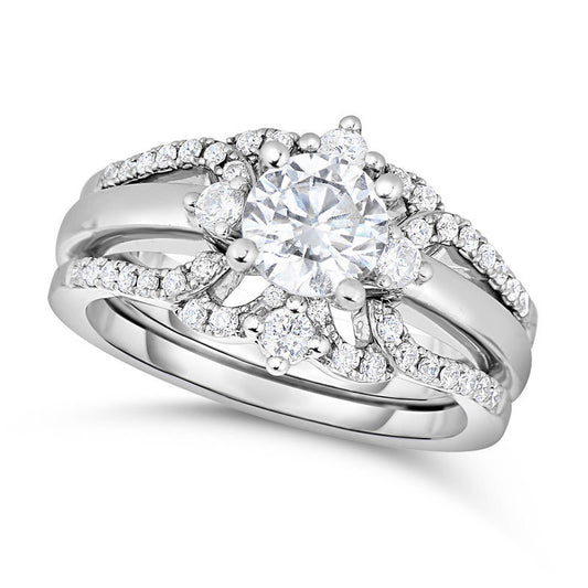 1.0 CT. T.W. Natural Diamond Scallop Bridal Engagement Ring Set in Solid 14K White Gold