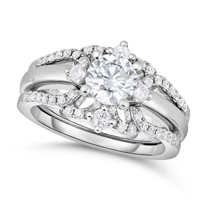 1.0 CT. T.W. Natural Diamond Scallop Bridal Engagement Ring Set in Solid 14K White Gold