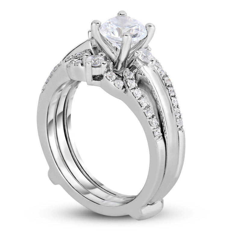 1.0 CT. T.W. Natural Diamond Scallop Bridal Engagement Ring Set in Solid 14K White Gold