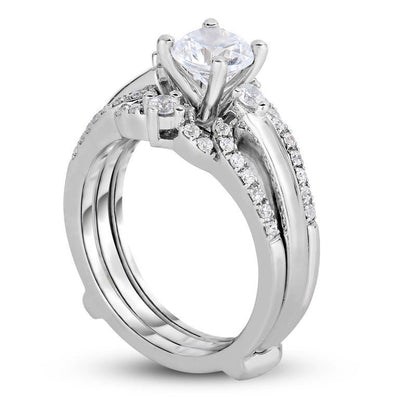 1.0 CT. T.W. Natural Diamond Scallop Bridal Engagement Ring Set in Solid 14K White Gold