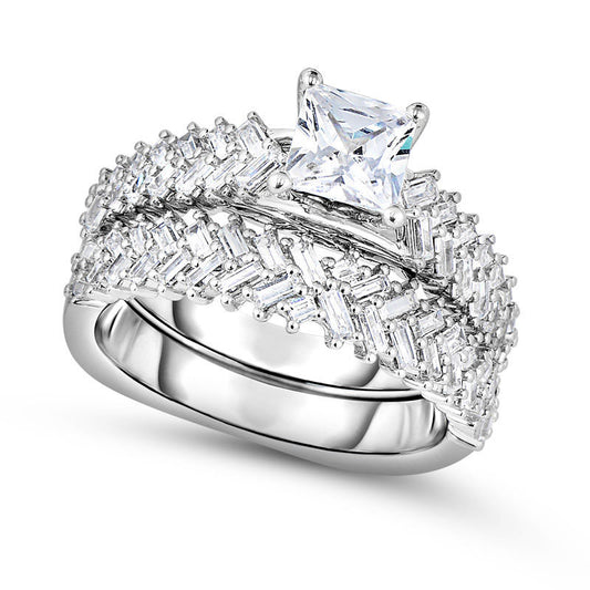 2.5 CT. T.W. Princess-Cut Natural Diamond Chevron Bridal Engagement Ring Set in Solid 14K White Gold
