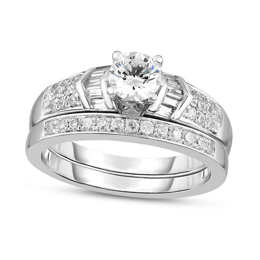 1.0 CT. T.W. Natural Diamond Chevron Collar Bridal Engagement Ring Set in Solid 14K White Gold