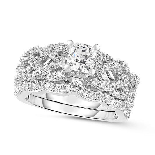 1.33 CT. T.W. Princess-Cut Natural Diamond Braid Shank Bridal Engagement Ring Set in Solid 14K White Gold
