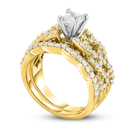1.33 CT. T.W. Princess-Cut Natural Diamond Braid Shank Bridal Engagement Ring Set in Solid 14K Gold