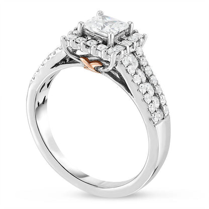 1.0 CT. T.W. Princess-Cut Natural Diamond Frame Multi-Row Engagement Ring in Solid 14K Two-Tone Gold