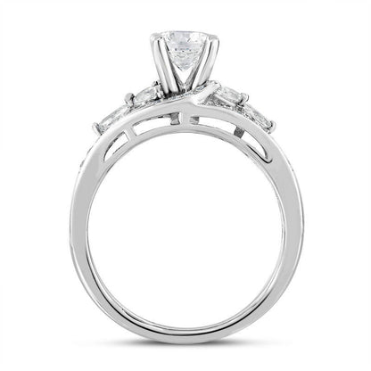 1.5 CT. T.W. Natural Diamond Tri-Sides Bypass Engagement Ring in Solid 14K White Gold