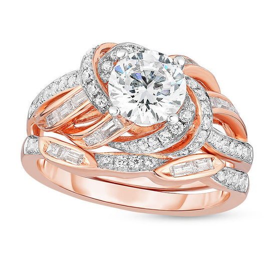 1.38 CT. T.W. Natural Diamond Loose Knot Frame Bridal Engagement Ring Set in Solid 14K Rose Gold