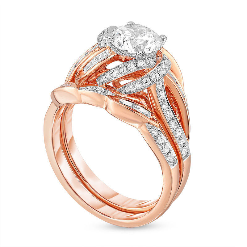 1.38 CT. T.W. Natural Diamond Loose Knot Frame Bridal Engagement Ring Set in Solid 14K Rose Gold