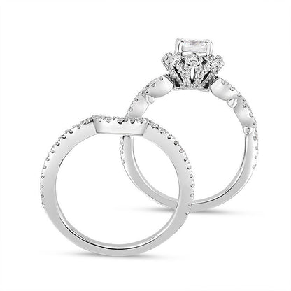 1.75 CT. T.W. Natural Diamond Flower Frame Twist Bridal Engagement Ring Set in Solid 14K White Gold