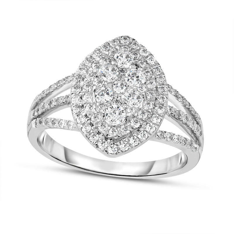 0.75 CT. T.W. Composite Natural Diamond Marquise Frame Split Shank Engagement Ring in Solid 14K White Gold