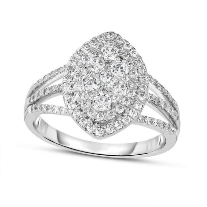 0.75 CT. T.W. Composite Natural Diamond Marquise Frame Split Shank Engagement Ring in Solid 14K White Gold