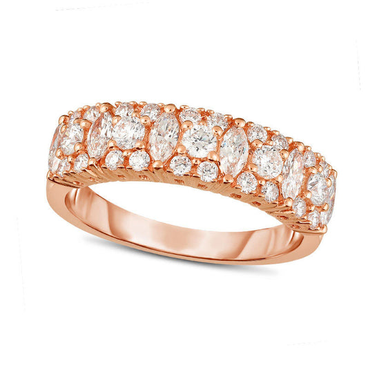 1.0 CT. T.W. Marquise and Round Natural Diamond Alternating Band in Solid 14K Rose Gold