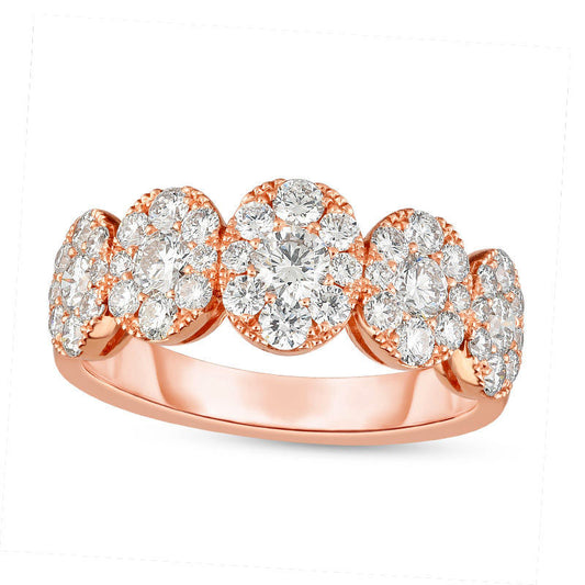 1.33 CT. T.W. Natural Diamond Five Stone Frame Anniversary Ring in Solid 14K Rose Gold