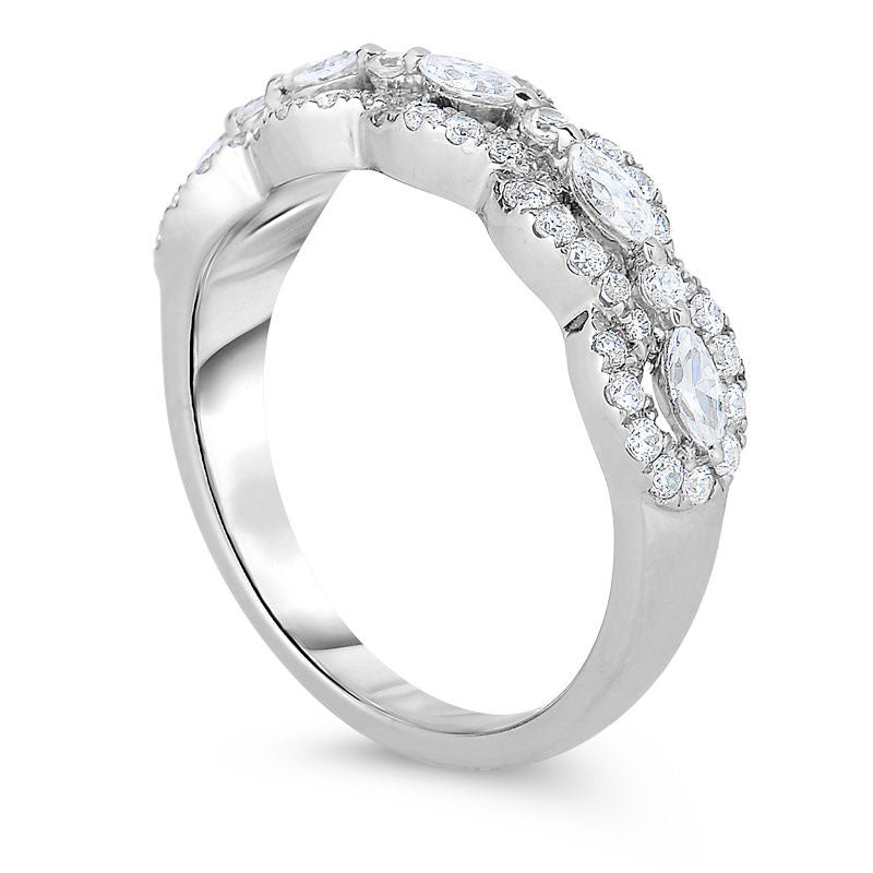 1.0 CT. T.W. Marquise and Round Natural Diamond Frame Band in Solid 14K White Gold