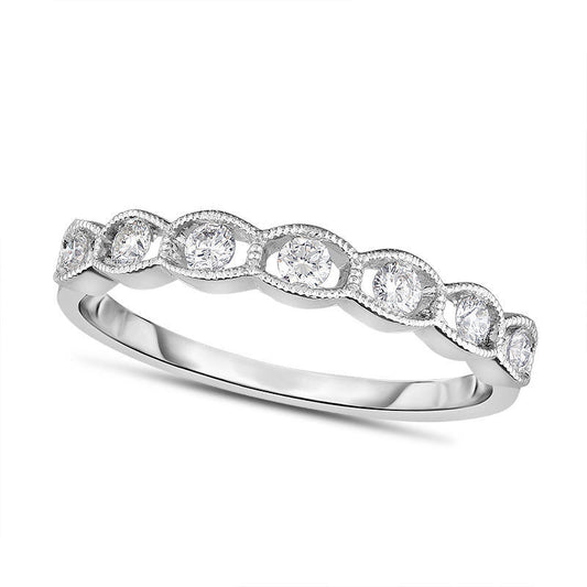 0.25 CT. T.W. Natural Diamond Scalloped Antique Vintage-Style Anniversary Band in Solid 14K White Gold