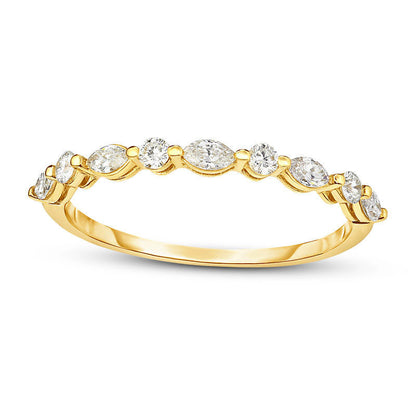 0.25 CT. T.W. Marquise and Round Natural Diamond Alternating Stackable Band in Solid 14K Gold