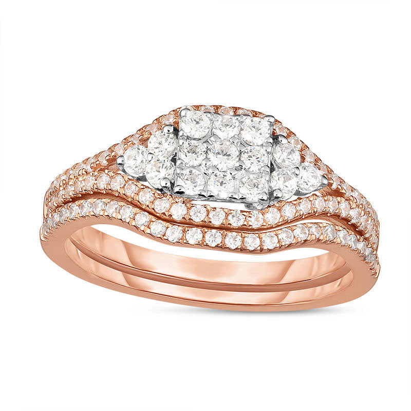 0.63 CT. T.W. Composite Natural Diamond Square Frame Bridal Engagement Ring Set in Solid 14K Two-Tone Gold