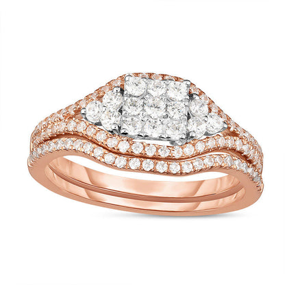 0.63 CT. T.W. Composite Natural Diamond Square Frame Bridal Engagement Ring Set in Solid 14K Two-Tone Gold