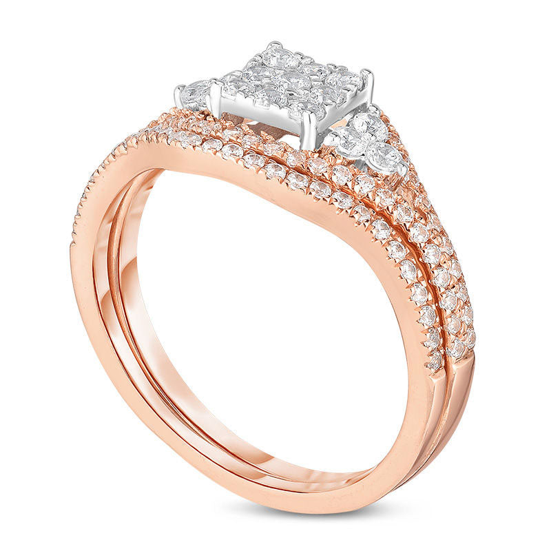 0.63 CT. T.W. Composite Natural Diamond Square Frame Bridal Engagement Ring Set in Solid 14K Two-Tone Gold