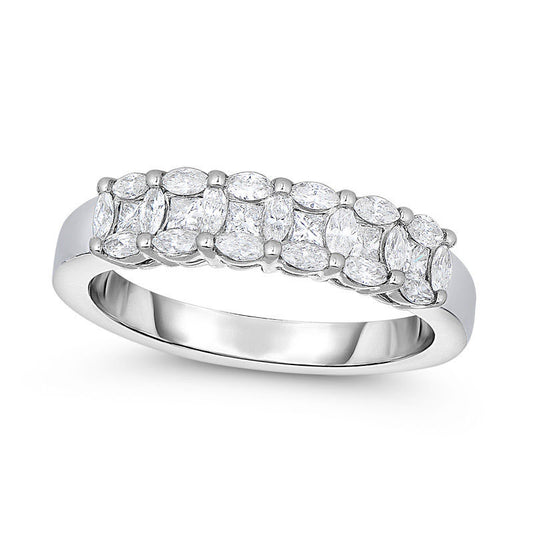 0.63 CT. T.W. Marquise and Princess-Cut Composite Natural Diamond Six Stone Anniversary Band in Solid 14K White Gold