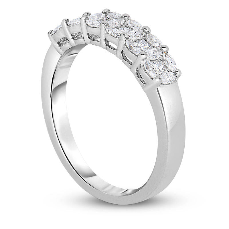 0.63 CT. T.W. Marquise and Princess-Cut Composite Natural Diamond Six Stone Anniversary Band in Solid 14K White Gold