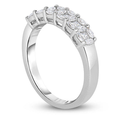 0.63 CT. T.W. Marquise and Princess-Cut Composite Natural Diamond Six Stone Anniversary Band in Solid 14K White Gold