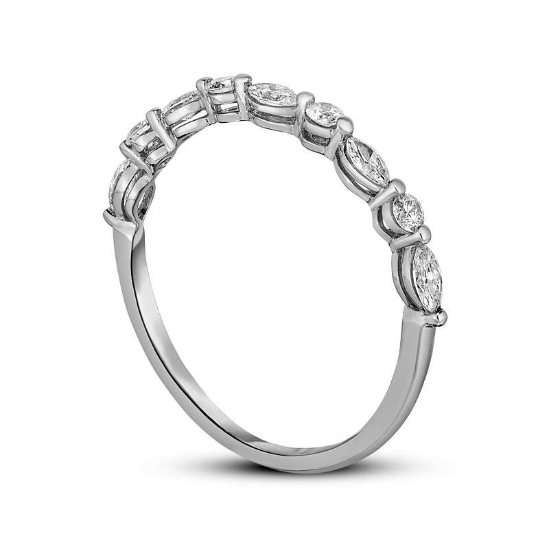 0.25 CT. T.W. Marquise and Round Natural Diamond Alternating Stackable Band in Solid 14K White Gold