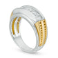 Men's 1.0 CT. T.W. Natural Diamond Five Stone Ridged Wedding Band in Solid 14K Two-Tone Gold