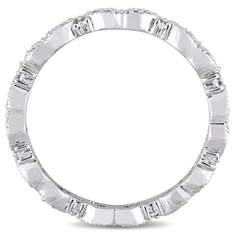 0.25 CT. T.W. Natural Diamond Alternating Antique Vintage-Style Eternity Wedding Band in Solid 14K White Gold
