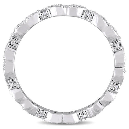 0.25 CT. T.W. Natural Diamond Alternating Antique Vintage-Style Eternity Wedding Band in Solid 14K White Gold
