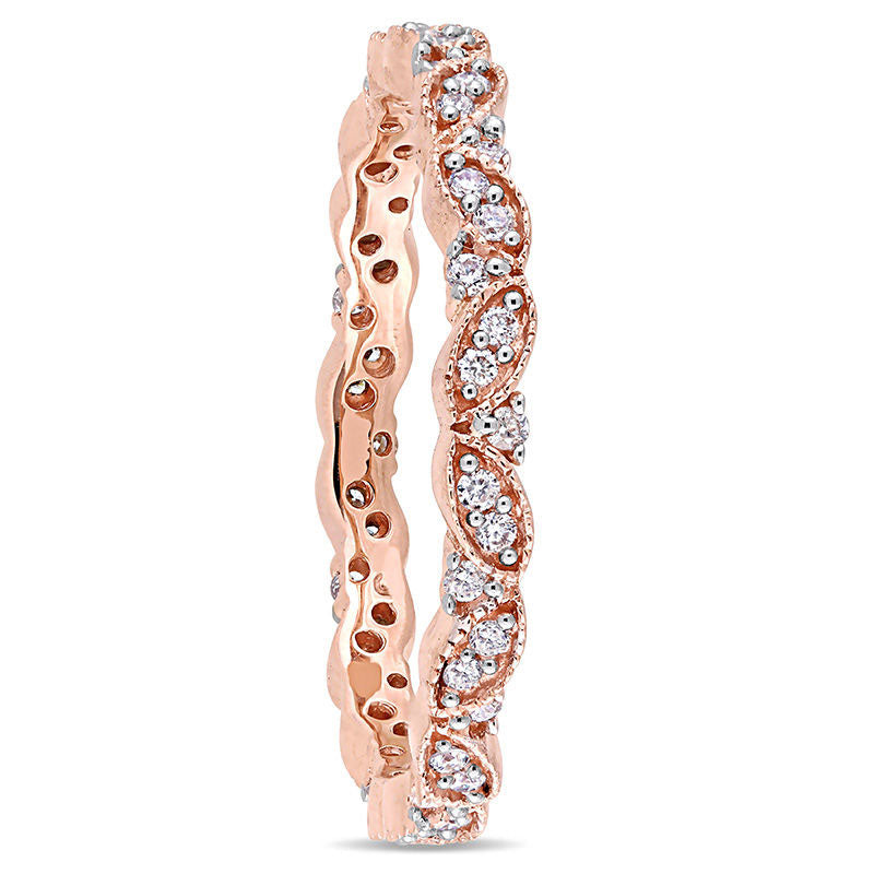 0.25 CT. T.W. Natural Diamond Alternating Antique Vintage-Style Eternity Wedding Band in Solid 14K Rose Gold