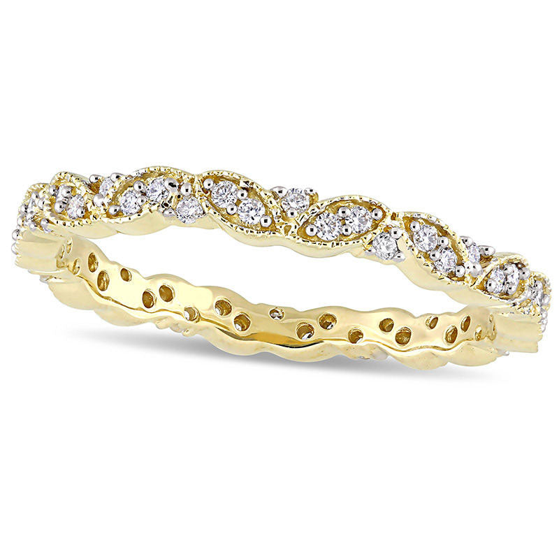 0.25 CT. T.W. Natural Diamond Alternating Antique Vintage-Style Eternity Wedding Band in Solid 14K Gold