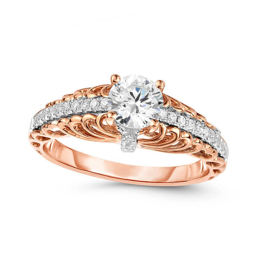 0.63 CT. T.W. Natural Diamond Cathedral Antique Vintage-Style Engagement Ring in Solid 14K Rose Gold