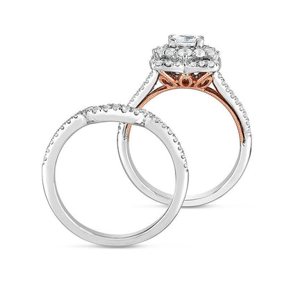 1.75 CT. T.W. Princess-Cut Natural Diamond Frame Multi-Row Bridal Engagement Ring Set in Solid 14K Two-Tone Gold